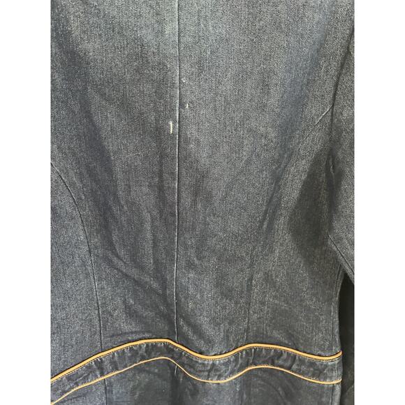 Vintage Forenza Women 14 Denim Cotton Leather Trim Dress Western Preppy - Picture 7 of 7